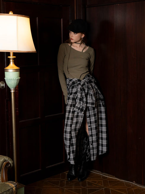 シャツ風チェックロングスカート